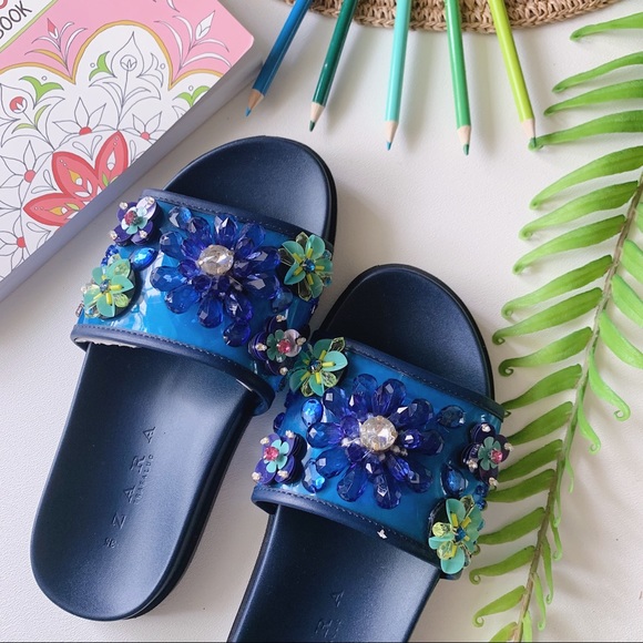 Zara Shoes - ZARA TRAFALUC Flower Beaded Slide Sandals